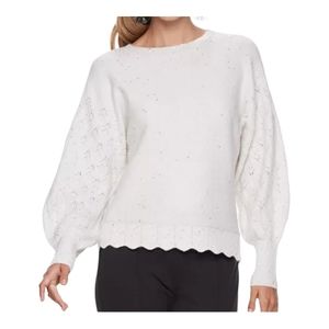 ELLE Sequined White Sweater Size Medium